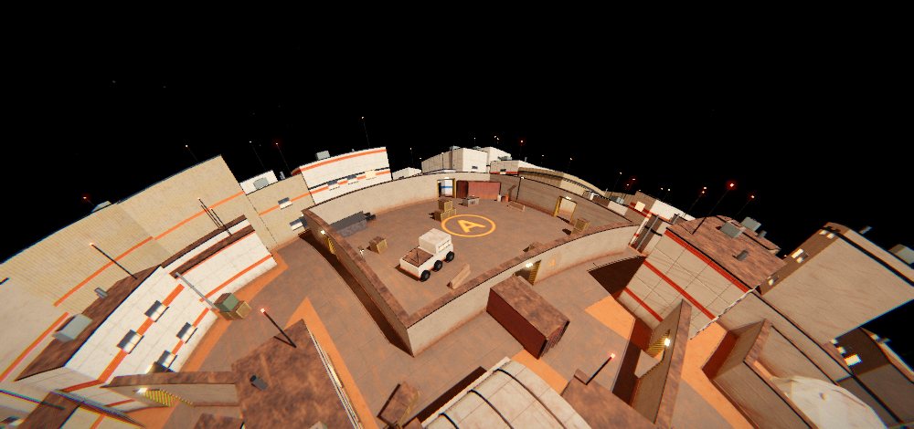 Site A, Hab Yard, from above: the walled compound with the A marker